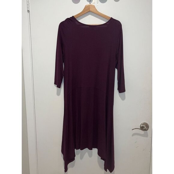 Eileen Fisher Womens Burgundy Asymmetrical Midi dress 3/4 Sleeves  Size Large L - Picture 4 of 8